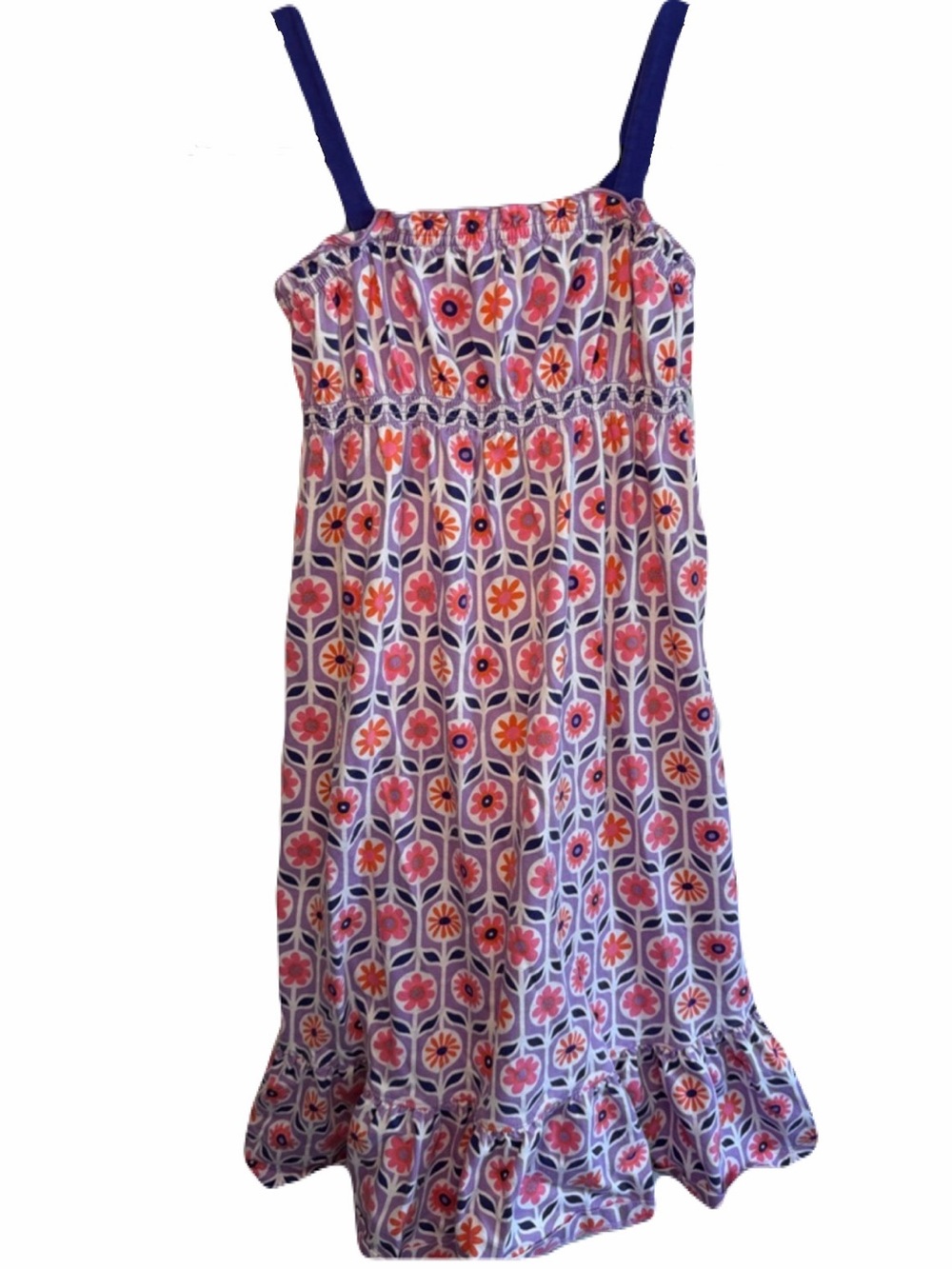 Hanna Andersson Girls Floral Dress Purple Pink Cotton Ruffle Hem Size 140 (10)